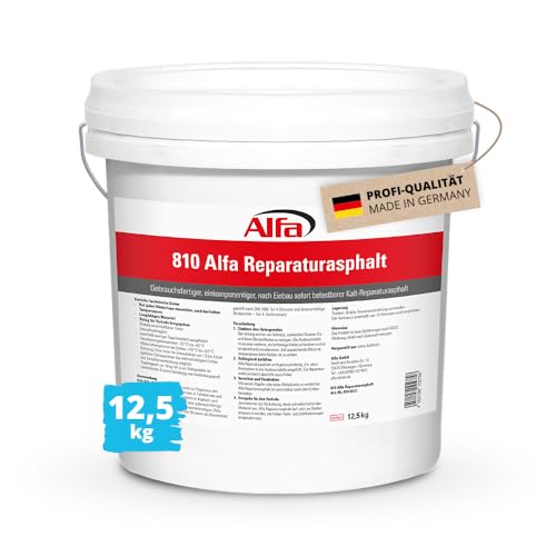 1x Alfa Reparaturasphalt 12,5 kg Profi-Qualität Kaltasphalt Körnung 0 bis 5 mm zur Ausbesserung von Schlaglöchern im wiederverschließbaren Eimer, Reparatur Asphalt von Alfa