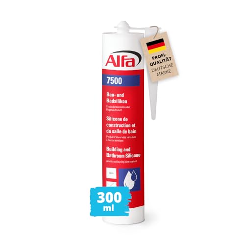 1x Alfa Sanitärsilikon Weiß Bausilikon witterungs- und UV-beständiger Badsilikon Fugendichtstoff für Innen- und Außenbereich von Alfa