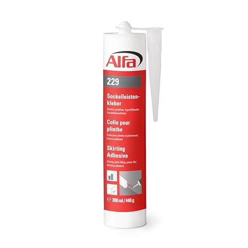 Alfa Sockelleistenkleber 1 x 429 g weißer Montagekleber mit hoher Anfangshaftung zur Befestigung von Sockelleisten von Alfa