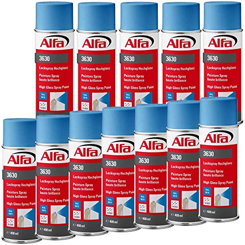 Alfa Lackspray 400 ml Himmelblau RAL 5015 Hochglanz für Innen und Außen - Sprühlack zum Lackieren und Dekorieren, hohe Deckkraft Farbspray, Sprühdose, Made in Germany von Alfa