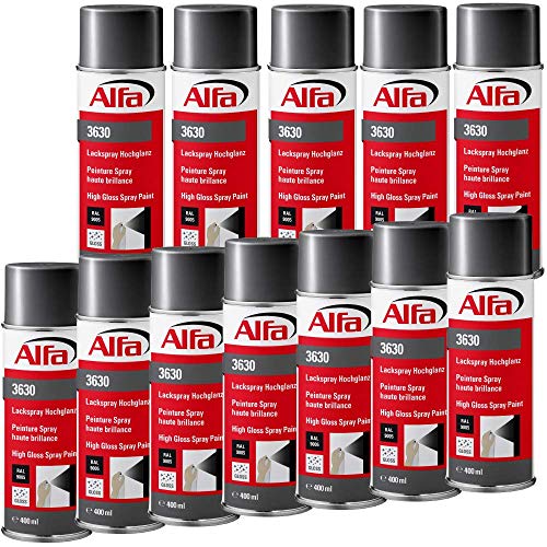 Alfa Lackspray 400 ml für Innen und Außen - Sprühlack zum Lackieren und Dekorieren, hohe Deckkraft Farbspray, Sprühdose, Made in Germany (24, RAL 9005 Tiefschwarz Hochglanz) von Alfa