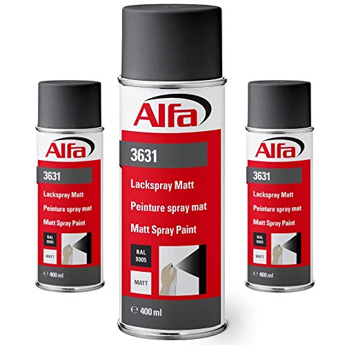 Alfa Sprühlack RAL 9005 Tiefschwarz 3 x 400 ml Matt für innen und außen - Lackieren und Dekorieren, hohe Deckkraft Farbspray, Sprühdose, Made in Germany von Alfa