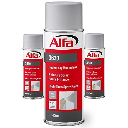 Alfa Lackspray 400 ml für Innen und Außen - Sprühlack zum Lackieren und Dekorieren, hohe Deckkraft Farbspray, Sprühdose, Made in Germany (3, RAL 9006 Weißaluminium Hochglanz) von Alfa