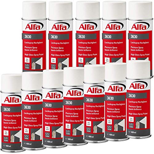 Alfa Lackspray 400 ml für Innen und Außen - Sprühlack zum Lackieren und Dekorieren, hohe Deckkraft Farbspray, Sprühdose, Made in Germany (24, RAL 9010 Reinweiß Hochglanz) von Alfa