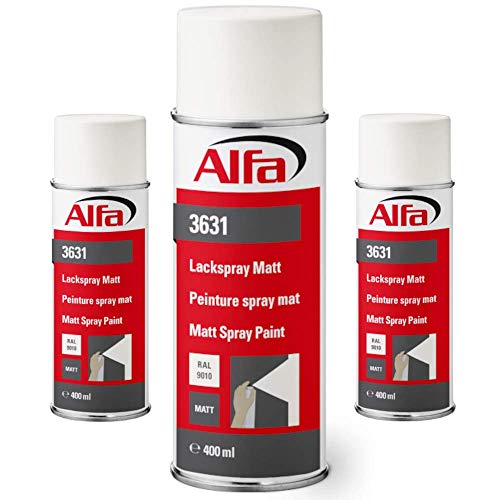 Alfa Sprühlack RAL 9010 Reinweiß 3 x 400 ml Matt für innen und außen - Lackieren und Dekorieren, hohe Deckkraft Farbspray, Sprühdose, Made in Germany von Alfa