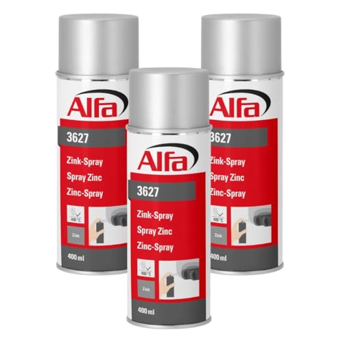 Alfa 3x Zinkspray Zink Spray 400 ml geprüfter Korrosionsschutz Rostschutz aus Zink hitzebeständig schnelltrocknend Grundierung für Metall und Punktschweißung von Alfa