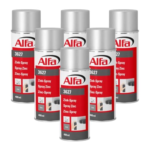 Alfa 6x Zinkspray Zink Spray 400 ml geprüfter Korrosionsschutz Rostschutz aus Zink hitzebeständig schnelltrocknend Grundierung für Metall und Punktschweißung von Alfa