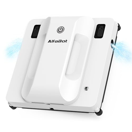 AlfaBot GLS400 Fensterputzroboter, intelligente Fensterscheiben Reinigung mit Doppelte automatische Wassersprühfunktion, 50ml Wassertank, Randerkennungstechnologie, Quadratisch von AlfaBot