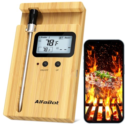 AlfaBot K2 Fleischthermometer Smart Kabellos 160m Bluetooth Grillthermometer, Meat Thermometer Bratenthermometer für Backofen Grill Smoker Rotisserie Airfryer, App Control von AlfaBot