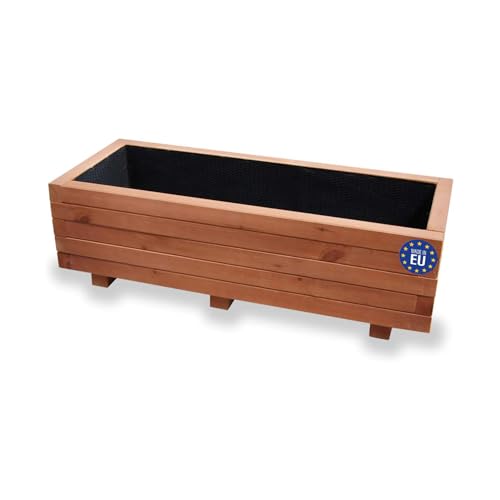 alfalux Hochbeet 100 x 40 x 30H cm mit 2X Wasserablauf Blumenkasten aus Holz Pflanzkübel Garten Balkon Terrasse Pflanzkasten Nuss Braun AB100KAN4030NU von alfalux