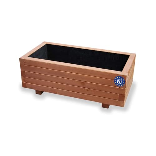 Alfalux Blumenkasten Pflanzkasten Aus Holz Pflanzkübel Balkonkasten Pflanzgefäß Garten Balkon Terrasse NUSS-BRAUN AB80KAN4030NU 80 x 40 x 30H cm mit 1 x Wasserablauf von alfalux