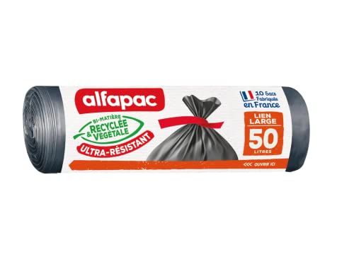 Alfapac - Ultra-strapazierfähige Müllbeutel, recycelt, Maxi-Gewicht mit breitem Band, Schwarz, 50 l (68 x 80 cm) von Alfapac