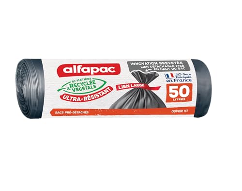 Alfapac - Ultra-strapazierfähige Müllbeutel, recycelt, Maxi-Gewicht mit breitem Band, Schwarz, 50 l (68 x 80 cm) von Alfapac