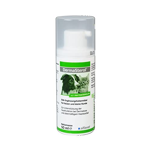 Alfavet DermaSterol, Diät-Ergänzungsfuttermittel für Hunde und Katzen bei Dermatose und übermäßigem Haarausfall, 50 ml Spender von Alfavet