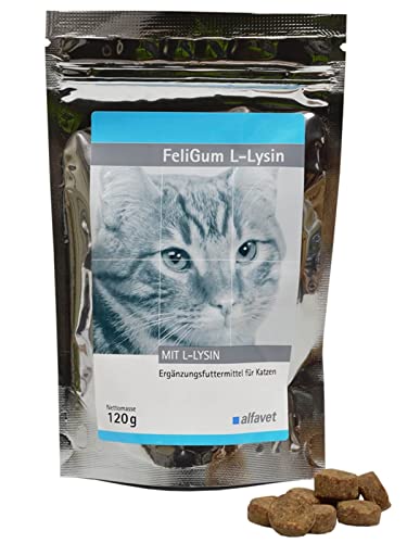 Alfavet FeliGum L-Lysin bei Katzenschnupfen, Ergänzungsfuttermittel für Katzen, 120 g Beutel, ca 60 Kaudrops von Alfavet