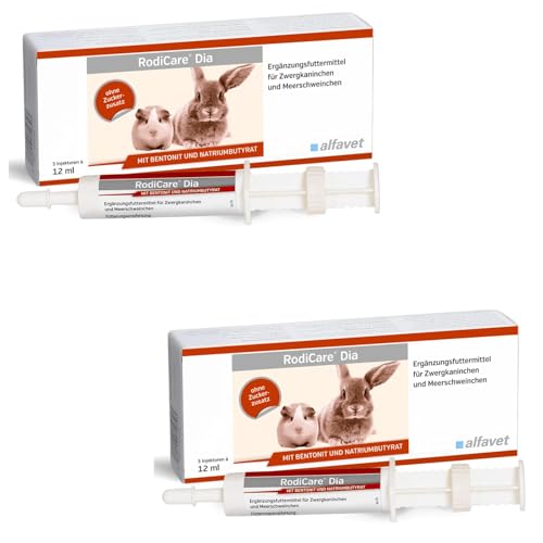 Alfavet RodiCare Dia | Doppelpack | 2 x 3 x 12 ml | Ergänzungsfuttermittel für Zwergkaninchen und Meerschweinchen | Zur Unterstützung der physiologischen Verdauung von Alfavet
