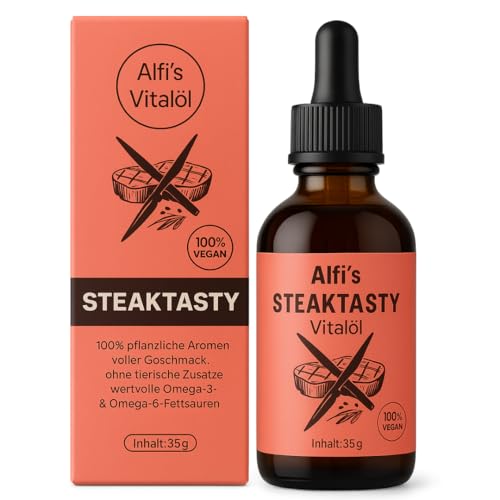 Geschmacksöl für Hunde und Katzen Steak-Geschmack hilft bei Tabletten Schonkost und Gemüse einfache Einnahme vegane Alternative zu Lachsöl mit Omega 3 und 6 enthält 140 Portionen Alfi’s Gourmet Kitche von Alfi´s Gourmet Kitchen
