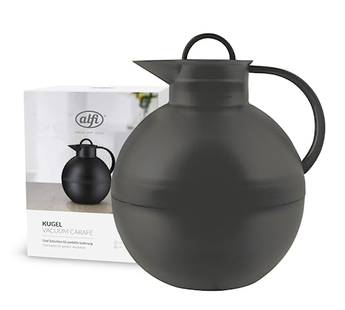 alfi KUGEL 0,94l, anthracite grey mat, Kunststoff-Isolierkanne mit hygienischem Hartglaseinsatz, Drehverschluss, Designerstück, kugelförmige Thermokanne, ideal als Kaffeekanne, Teekanne, BPA-frei von alfi