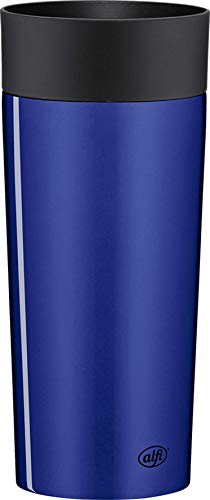alfi Thermobecher isoMug Plus, Kaffeebecher to go Edelstahl blau 350ml, Isolierbecher mit Druckknopf, auslaufsicher, zerlegbarer Verschluss, 5627.255.035 spülmaschinenfest, 4 Stunden heiß, BPA Frei von alfi