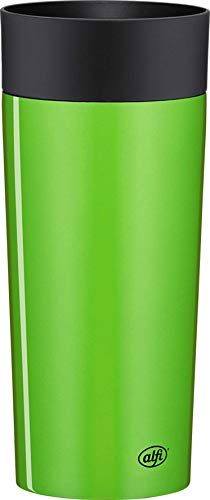 alfi Thermobecher isoMug Plus, Kaffeebecher to go Edelstahl lime 350ml, Isolierbecher mit Druckknopf, auslaufsicher, zerlegbarer Verschluss, 5627.282.035 spülmaschinenfest, 4 Stunden heiß, BPA Frei von alfi