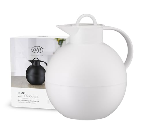 alfi KUGEL 0,94l, coconut white mat, Kunststoff-Isolierkanne mit hygienischem Hartglaseinsatz, Drehverschluss, Designerstück, kugelförmige Thermokanne, ideal als Kaffeekanne, Teekanne, BPA-frei von alfi