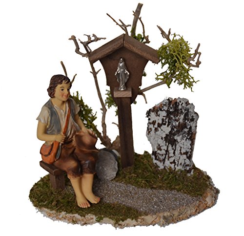 Alfred Kolbe Krippen AM 15 Weihnachtskrippen-Zubehör-Set Wegmadonna, Hirte sitzend mit Bank 14 x 9,5 x 13 cm für 10-11 cm Figuren von Alfred Kolbe Krippen