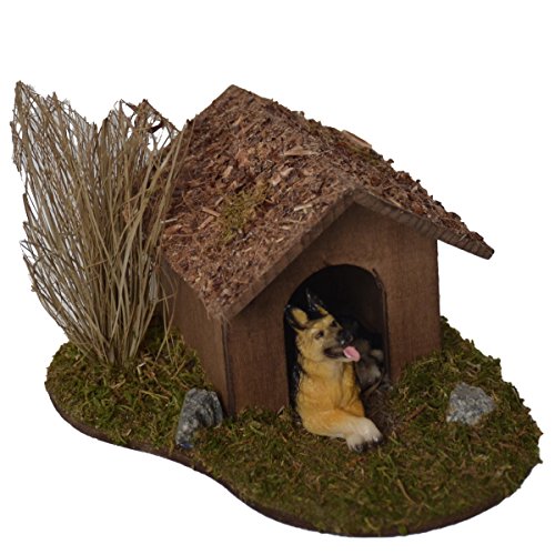 Alfred Kolbe Krippen AM 19 Weihnachtskrippen-Zubehör-Set Hundehütte mit Busch und Hund liegend 13 x 15 x 9 cm für 12-15 cm Figuren von Alfred Kolbe Krippen