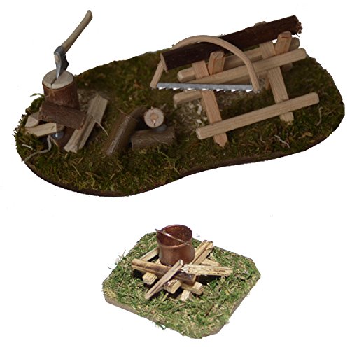 Alfred Kolbe Krippen AM 22 Weihnachtskrippen-Zubehör-Set Lagerfeuer beleuchtet 4,5V und Sägeplatz mit Hackplatz für 10-12 cm Figuren von Alfred Kolbe Krippen