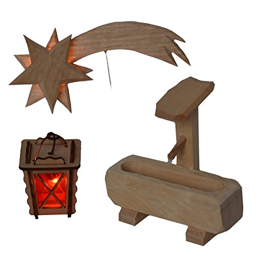 Alfred Kolbe Krippen AM 9 Weihnachtskrippen-Zubehör-Set Laterne und Holzkomet beleuchtet 4,5 V und Brunnen für 10-12 cm Figuren von Alfred Kolbe Krippen