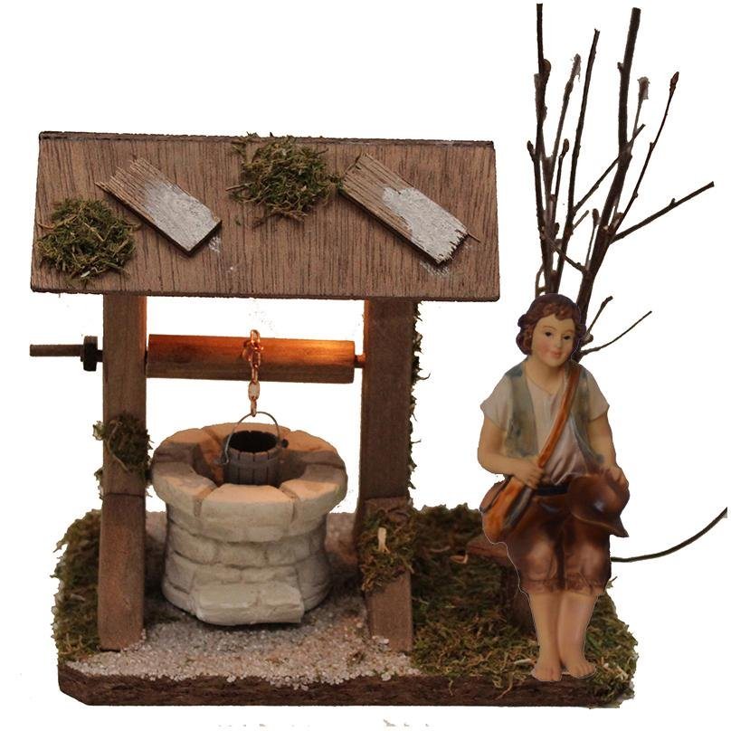 Alfred Kolbe Krippen-Zubehör Brunnen mit Beleuchtung und Figur Hirte sitzend, Weihnachtsdeko (Set, 2 St) von Alfred Kolbe