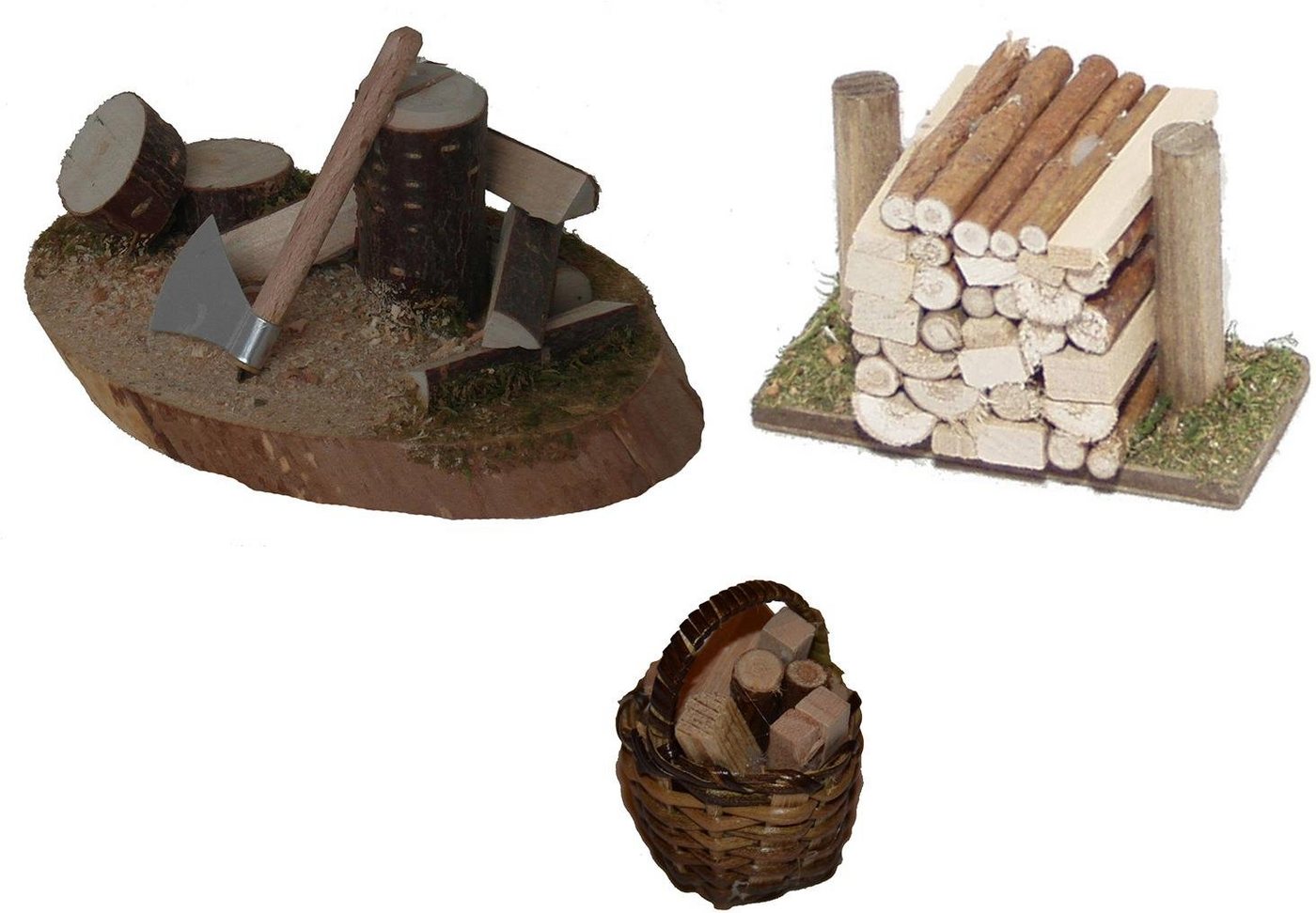 Alfred Kolbe Krippen-Zubehör Hackstock, Holzstoß, Korb mit Holz, Weihnachtsdeko (Set, 3 St) von Alfred Kolbe