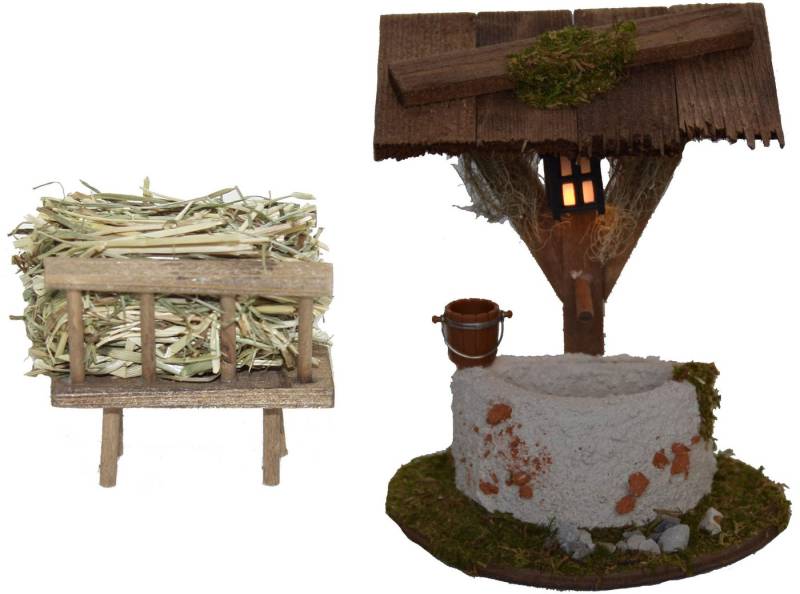Alfred Kolbe Krippen-Zubehör Weihnachtsdeko (Set, 2tlg), Brunnen mit Beleuchtung, inkl. Futterraufe mit Heu von Alfred Kolbe