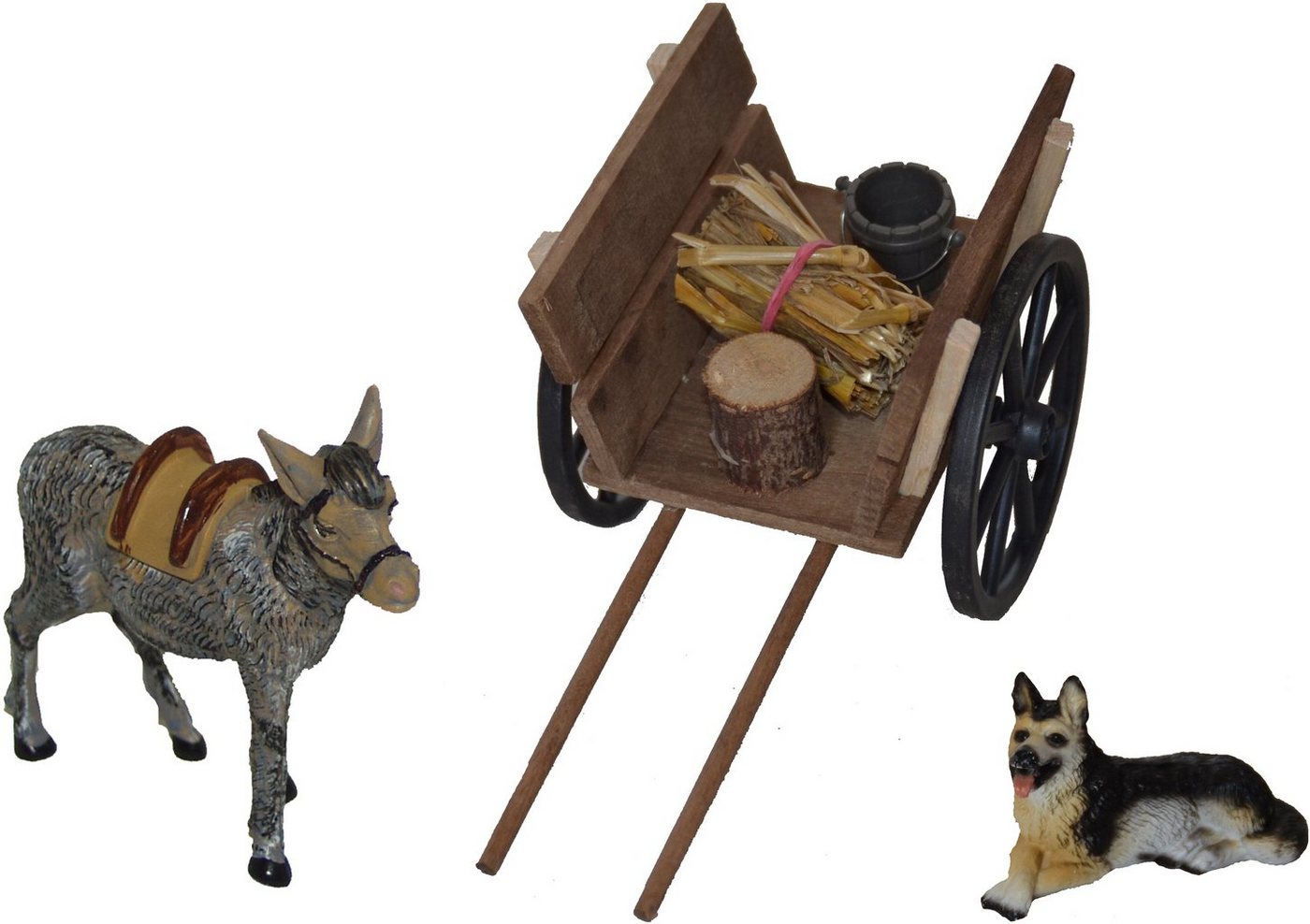 Alfred Kolbe Krippen-Zubehör Weihnachtsdeko (Set, 3tlg), Eselwagen mit Esel und Hund von Alfred Kolbe