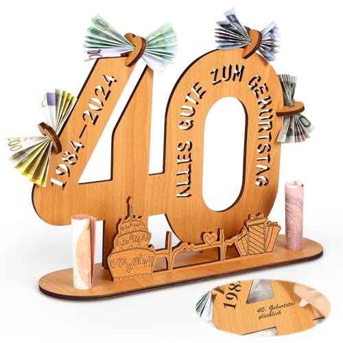 Alftek 40 Geburtstag Männer/Frauen, Geschenk Zum 40 Geburtstag Mann, Wooden Sign Guest Book Birthday, Holzschild Gästebuch Mit Halter Und Kerzenhalter Dekoration Geburtstagsgeschenk von Alftek