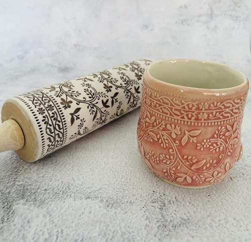 Algis Crafts FLORAL Vine Präge Nudelholz. Teigroller für Keramik, Holz Roller, Modelliermuster-Roller. Gravierte Nudelholz mit Muster für Pottery Algis Crafts FLORAL Vine Präge Nudelholz. Teigroller für Keramik, Holz Roller, Modelliermuster-Roller. Gravierte Nudelholz mit Muster für Pottery von Algis Crafts
