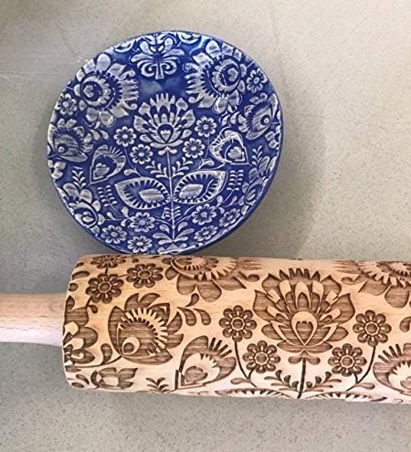 FOLK Präge Nudelholz. Teigroller für Keramik, Holz Roller, Modelliermuster-Roller. Gravierte Nudelholz mit Muster für Pottery von Algis Crafts von Algis Crafts