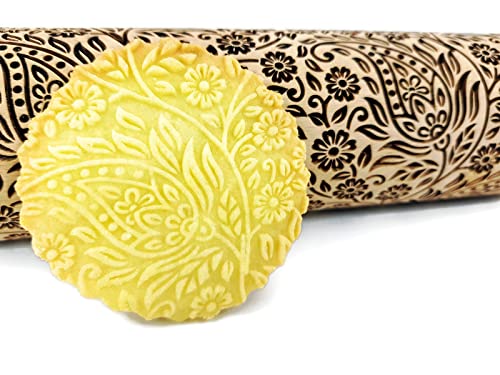 KASCHMIR Nudelholz. Teigrolle mit Paisley für hausgemachtes Gebäck und Keramik. Teigroller mit Orientalische Blumen von Algis Crafts von Algis Crafts