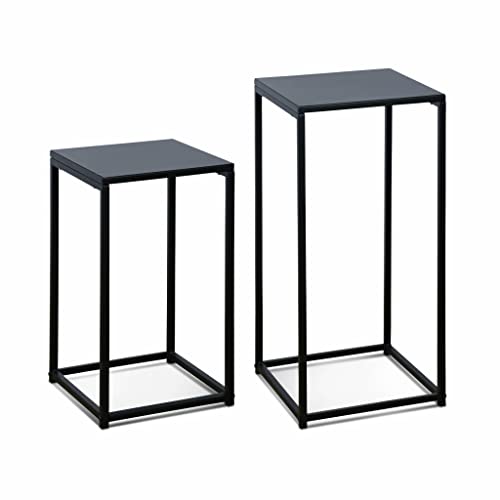 2er Set Beistelltische aus schwarzem Metall - Industrial - Sofaenden 34x34x74cm / 30x30x54cm von Alice's Home