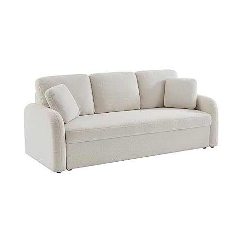 3-Sitzer-Sofa mit weißem Teddy Bouclé-Bezug, abgerundete Linien, Milano, B 210 x T 85 x H 85cm von sweeek