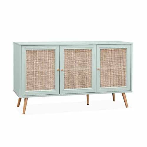 Alice's Home Sideboard mit Rattangeflecht 120 x 39 x 70 cm - 2 Ebenen - 3 Türen - Skandinavische Möbelbeine von Alice's Home