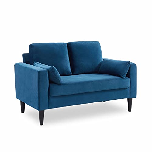Alice's Home - Sofa aus blauem Samt - Bjorn - Sofa 2-Sitzer fest gerade Beine Holz skandinavischer Stil von Alice's Home