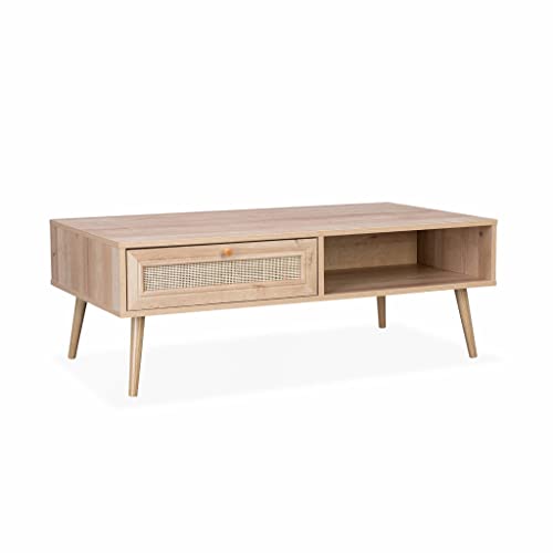 Couchtisch mit Rattangeflecht 110 x 59 x 39 cm - Schublade - Ablagefläche - Skandinavische Kompassbeine Couchtisch mit Rattangeflecht 110 x 59 x 39 cm - Schublade - Ablagefläche - Skandinavische Kompassbeine von Alice's Home