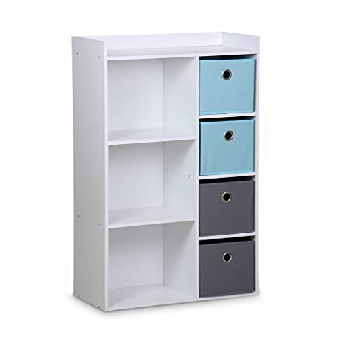 Kinderschrank in weiß - Camille - mit 7 Fächern und 4 Ablagekörbe in grau und blau von Alice's Home