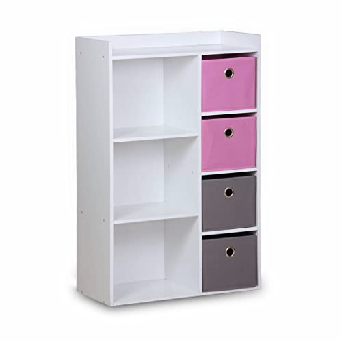 Kinderschrank in weiß - Camille - mit 7 Fächern und 4 Ablagekörbe in grau und rosa von Alice's Home