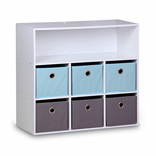 Kinderschrank in weiß - Camille - mit 7 Fächern und 6 Ablagekörbe in grau und blau von Alice's Home