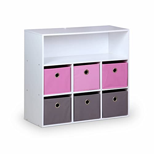 Kinderschrank in weiß - Camille - mit 7 Fächern und 6 Ablagekörbe in grau und rosa von Alice's Home