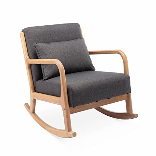 Schaukelstuhl Design Holz und Stoff, Dunkelgrau, 1 Sitz, skandinavischer Schaukelstuhl von Alice's Home