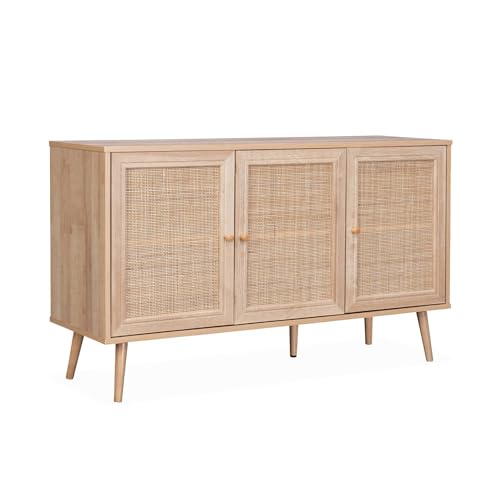 Sideboard mit Rattangeflecht 120 x 39 x 70 cm - 2 Ebenen - 3 Türen - Skandinavische Möbelbeine von Alice's Home