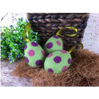 Gefilzte Eier Nadel Gefilzt Licht Grün Gepunktete Set Von 3 Ostereier Ostern Dekor Wohnkultur Ostergeschenk von AliceGiftLand