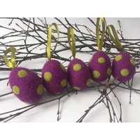 Ostereier Gefilzt Eier Set Von 5 Lila Gepunktete Nadel Ostern Home Decor Wolle Ornamente Handgemachte von AliceGiftLand